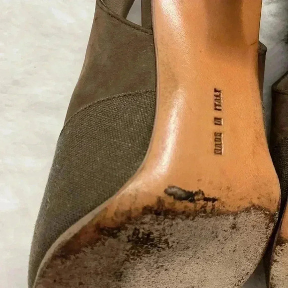 Vintage Salvatore Ferragamo Lace Up Suede Canvas Slingback Kitten Heels Beige - Picture 8 of 16